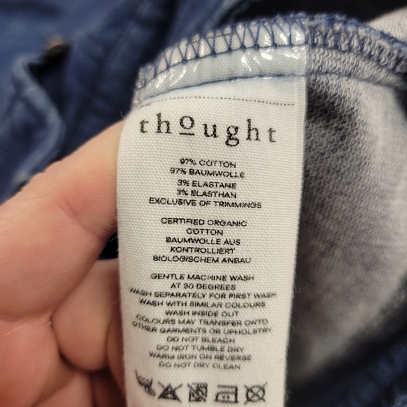 Thought Denim Chambray Stretch Moto Jean Jacket Size 12 - Picture 5 of 5